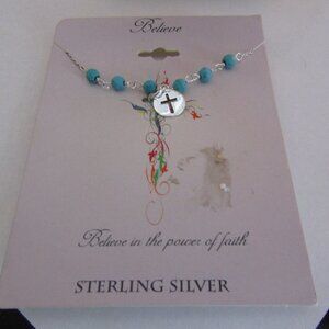 New on Card STERLING SILVER 925 Cross Faith Believe Necklace LA ROCKS Footnotes